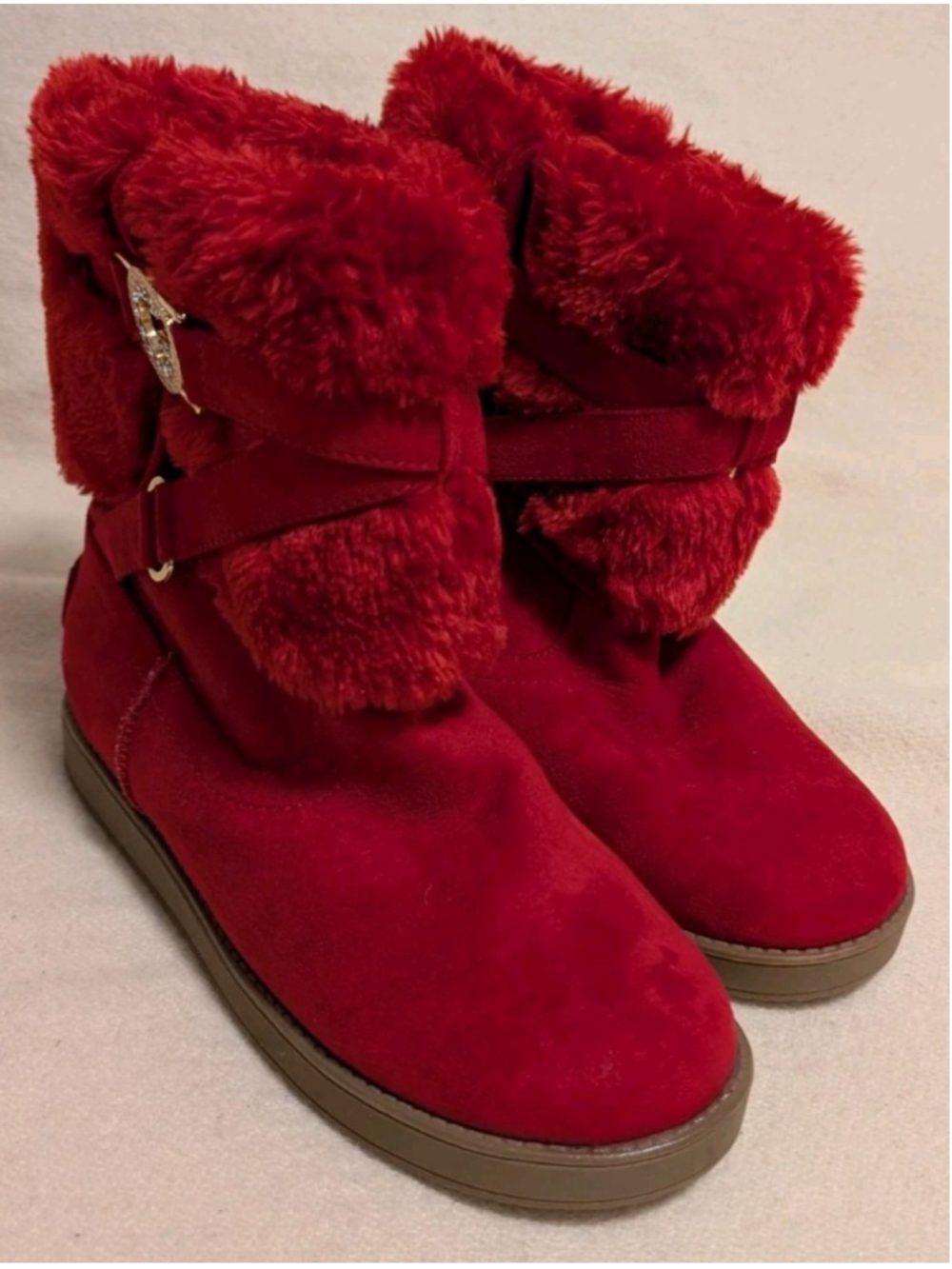 G By Guess Red Faux Fur Boots Women's Size 7.5M F17 - Picture 5 of 6
